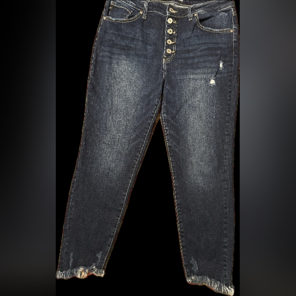 Women's Kancan Distressed Button-Fly Jeans - Dark Blue